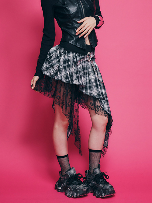 アシンメトリーチェックミニスカート