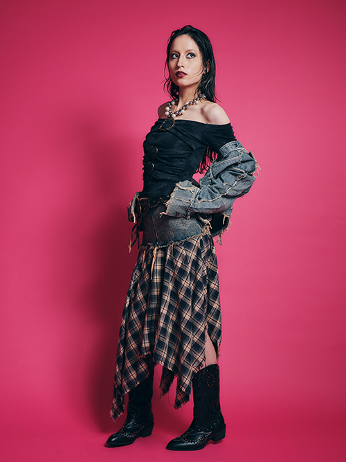 チェックラッフルスカート