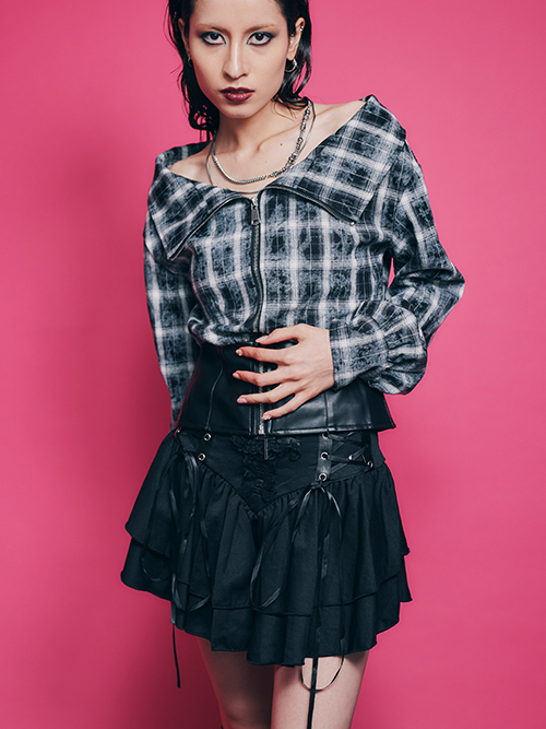 ZIP UPチェックTOPS