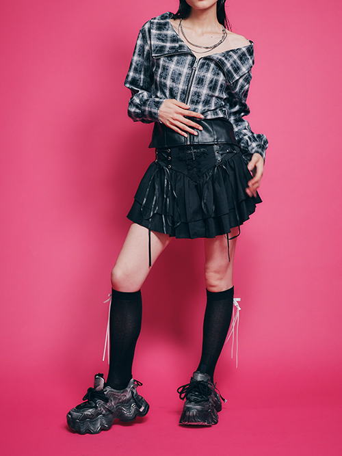 ZIP UPチェックTOPS