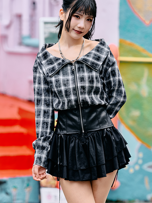 ZIP UPチェックTOPS